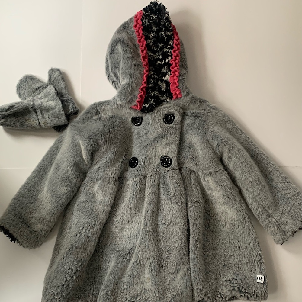 Corky & Company Gray Little Girls  Faux Fur Jacket and Mittens